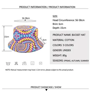 Colorful swirl print cotton bucket hat with sun protection dimensions 56-58cm for travel