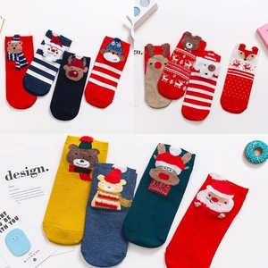 Chaussettes En Coton De Noël Avec Patch En Peluche De Père Noël Renne Dessin Animé 3D Mignonnes Festives Chaudes