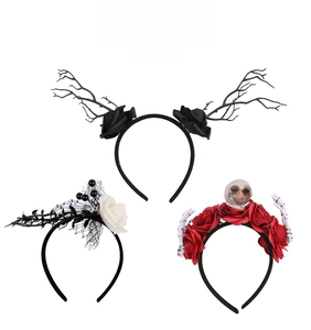Gothic Halloween headbands with black roses, skull accents and skeleton hand details