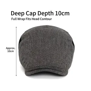 Deep grey vintage newsboy hat with a 10cm depth design shown from a top-down view