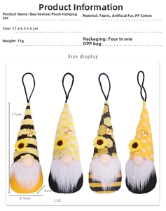 Detailed view of bee festival gnome set with dimensions and sunflower decorations