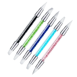 Penne per nail art a doppia punta in silicone con strass per intaglio e goffratura set 6