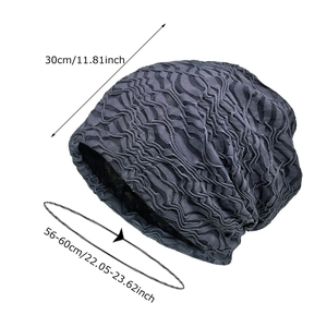 Dark grey slouchy beanie with textured wave patterns and flexible 56-60cm head size fit