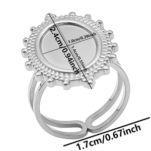 Detailed size chart for sunburst stainless steel ring base with precise dimensions
