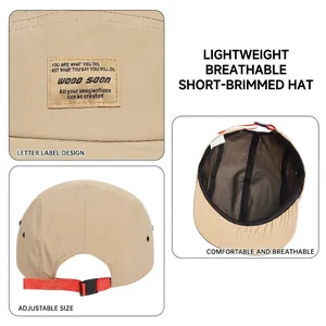 Khaki short brim quick-dry baseball cap with red adjustable strap and breathable mesh