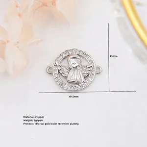Silver angel connector with cubic zirconia and 18k gold plating for DIY jewelry making