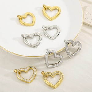 Heart Pendant Necklace Stainless Steel 18K Gold Plated Rhinestone Hollow Design Fashion Jewelry For Women