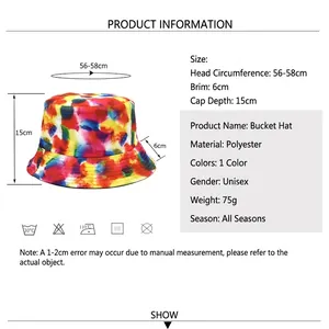 Unisex colorful tie-dye reversible bucket hat made of polyester for outdoor sun protection