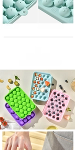 Detailed view of flexible silicone ice cube tray with round 25-grid sphere molds