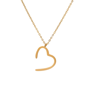 18K gold plated stainless steel heart necklace with delicate chain on white background
