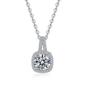 Classic S925 silver necklace featuring a brilliant 1-carat square-framed moissanite pendant