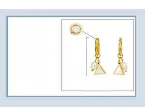 Detailed size chart of stainless steel 18K gold earrings with natural pearl and shell
