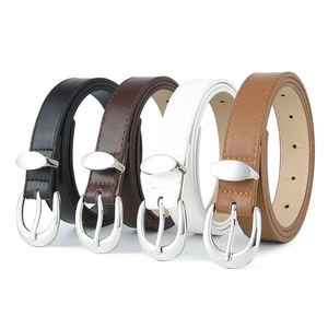 Pack of four women's PU leather belts with silver metal buckles in neutral colors