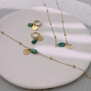 Vintage Schmuckset mit 18K Goldbeschichtung, Herz und Türkis, Halskette und Ohrringe