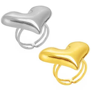 Irregular 18K gold and silver heart-shaped stainless steel rings with adjustable bands