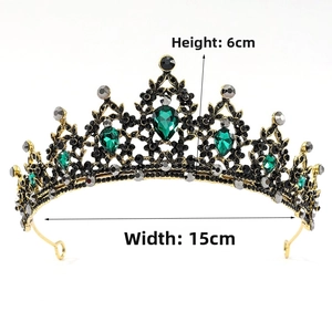 Detailed view of bridal crown with black gemstones and crystals, height 6cm width 15cm