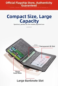 Slim canvas bifold wallet featuring multiple card slots and a clear ID window
