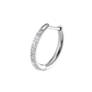 Silver G23 titanium hinged hoop earring with micro-paved cubic zirconia inlays