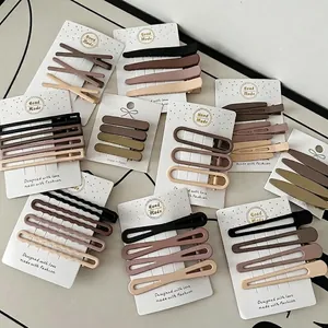 Coffee and milk tea seamless hair clip set in Morandi tones with matte finish