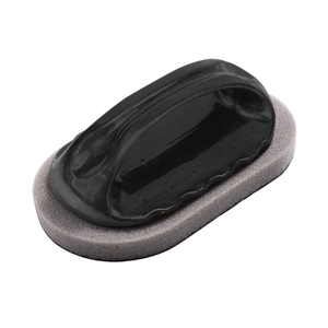 Car tire waxing sponge brush with ergonomic black handle and dense grey foam pad