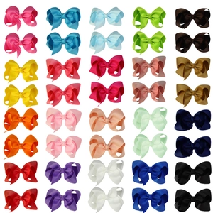 Set of 40 multi-color 4 inch handmade grosgrain ribbon hair bows for girls in various shades