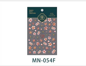 Detail of pink and orange cherry blossom nail stickers on MN-054F product packaging