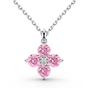 S925 sterling silver necklace with pink clover pendant and zircon inlay for women