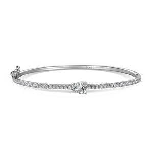 S925 sterling silver geometric bracelet featuring pavé zircon and a pear-shaped stone
