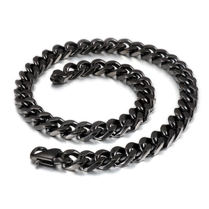 Collier gourmette classique en acier inoxydable noir avec fermoir mousqueton enroulé