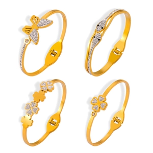 Elegant gold plated titanium steel bangles with butterfly, heart, and clover designs