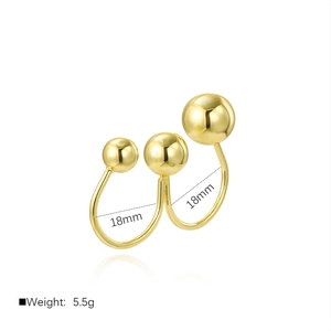 Polished 18k gold plated double layer open ring with minimalist hollow spherical design