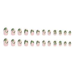 Pink and green wavy pattern press-on nails set with 24 pieces of round head false nails