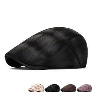 Classic black newsboy flat cap with vintage metallic texture and color options