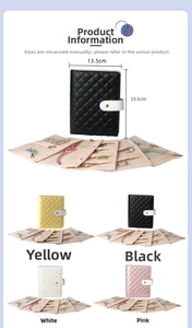 Quilted jewelry organizer book with dimensions 13.5x19.5cm showing four color variants