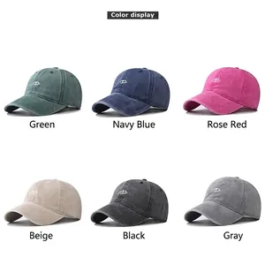 Distressed washed cotton baseball caps with cartoon eye embroidery in six assorted colors