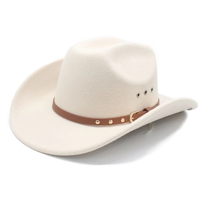 Classic cream wide-brim cowboy hat with studded leather band and side ventilation