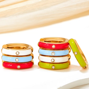 Colorful enamel inlay earrings and rings set in 18k gold finish with sparkling zircons