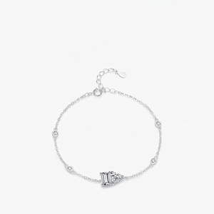 925 Sterling Silver Bracelet For Women Emerald Cut And Heart Cubic Zirconia Double Stone Dainty Adjustable Chain Elegant