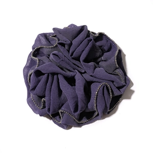 Elegant deep purple ruffle scrunchie with golden bead trim in soft chiffon fabric