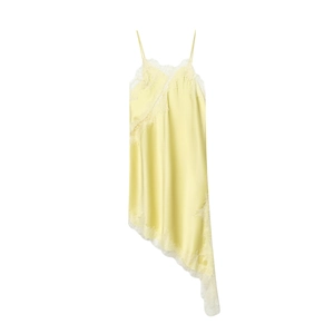 Abito Camisole Mini Sexy Da Donna Con Bordo In Pizzo Satén Poliestere Scollo A V Senza Maniche Orlo Asimmetrico Elegante