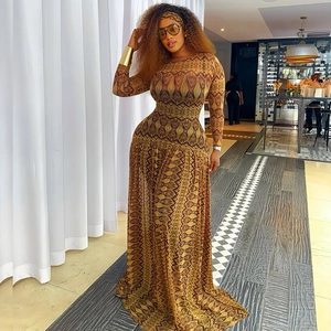 Elegant long sleeve maxi dress with geometric print, round neck and matching headband
