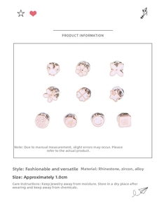 Detailed chart showing set of 10 mini enamel pearl pins with flower and clover designs