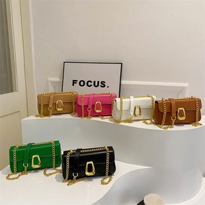 French style trendy chain shoulder bags in six colors with gold geometric locks