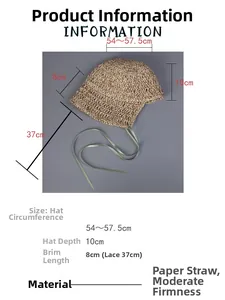Size guide for straw sun hat featuring dimensions for brim, depth, and circumference