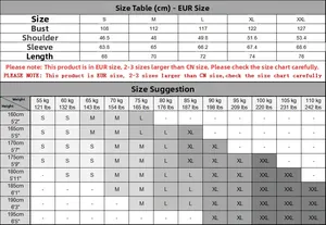 Detailed European size chart for men's stand collar sweatshirt including measurements