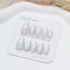 Handmade pearl white cat eye almond press-on nails set of 10 pieces with size options