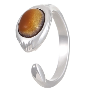 Vintage silver open ring featuring an oval orange tiger cat eye stone with golden glitter