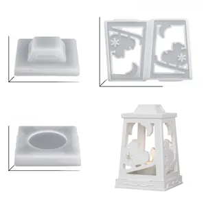 Detailed dimensions of DIY Christmas lantern silicone mold with snowflake and reindeer patterns