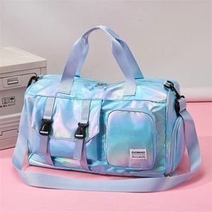 Iridescent Laser Duffle Bag Large Capacity Waterproof Travel Fitness Handbag With Shoe Compartment Wet Dry Separation