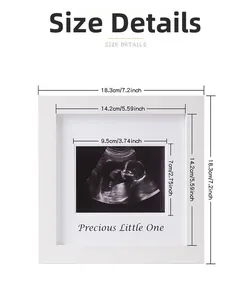 Size chart showing 7.2-inch wooden sonogram frame dimensions for baby ultrasound photo